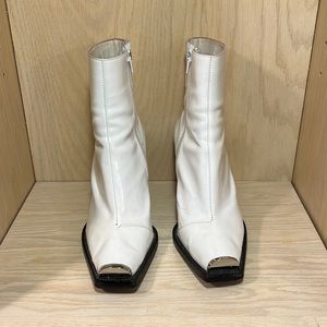 Jeffrey Campbell white square toe booties